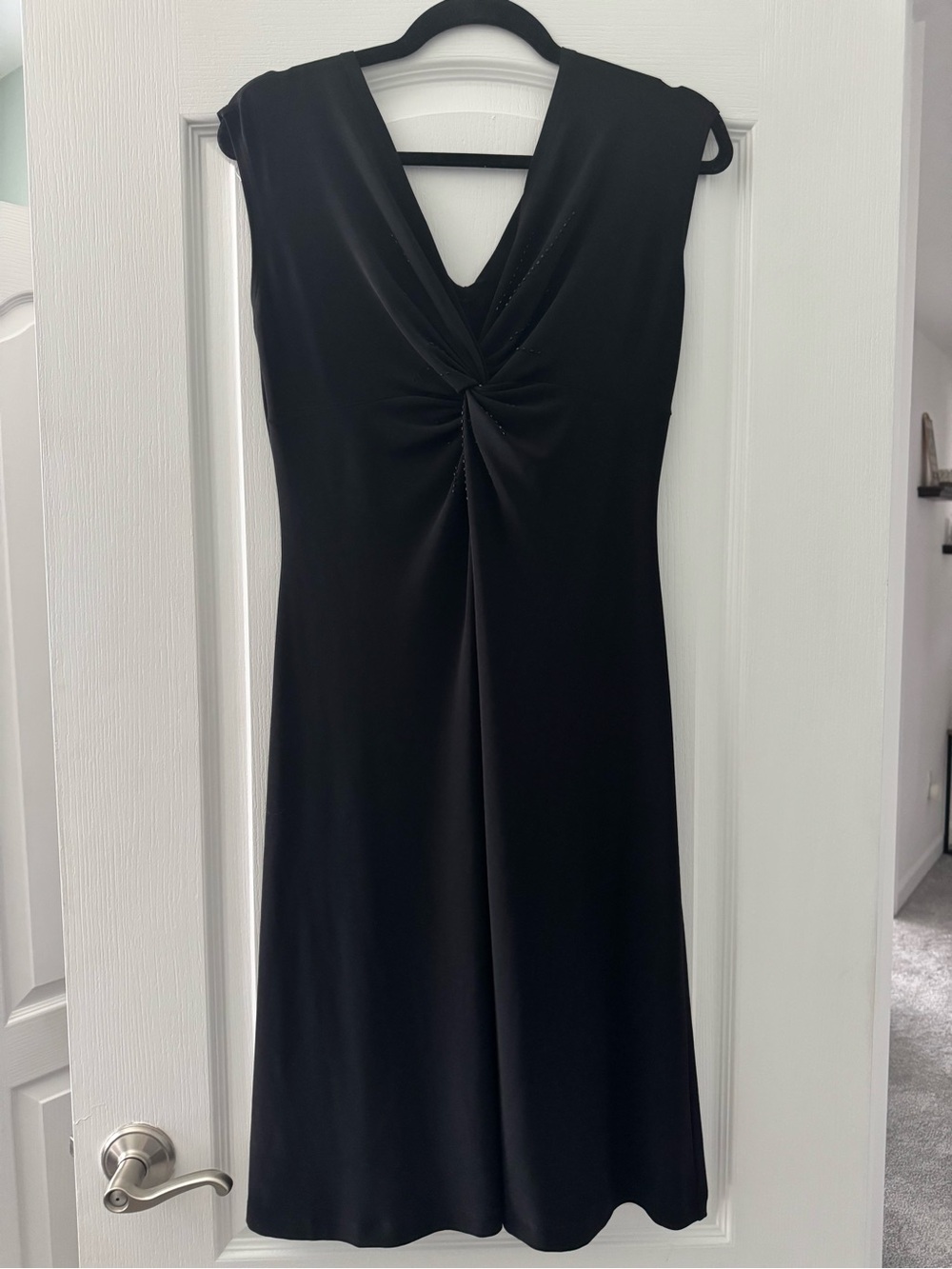 Evan Picone Black V-Neck Twist-Front Midi Dress